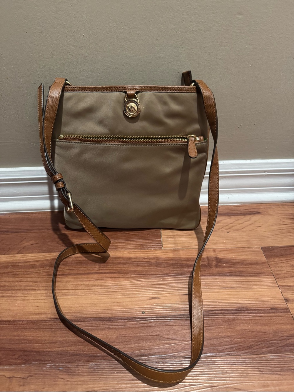 MICHAEL Michael Kors Tan and Brown Crossbody Bag with Gold Accent
